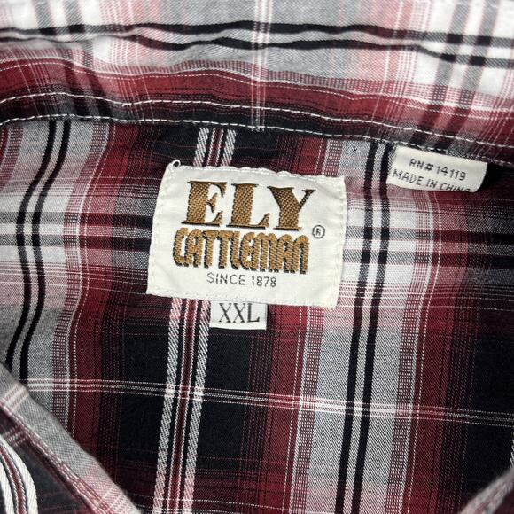 Ely Cattleman Pearl Snap Shirt Long Sleeve 2XL Mens Black Plaid Western Button - Picture 3 of 9